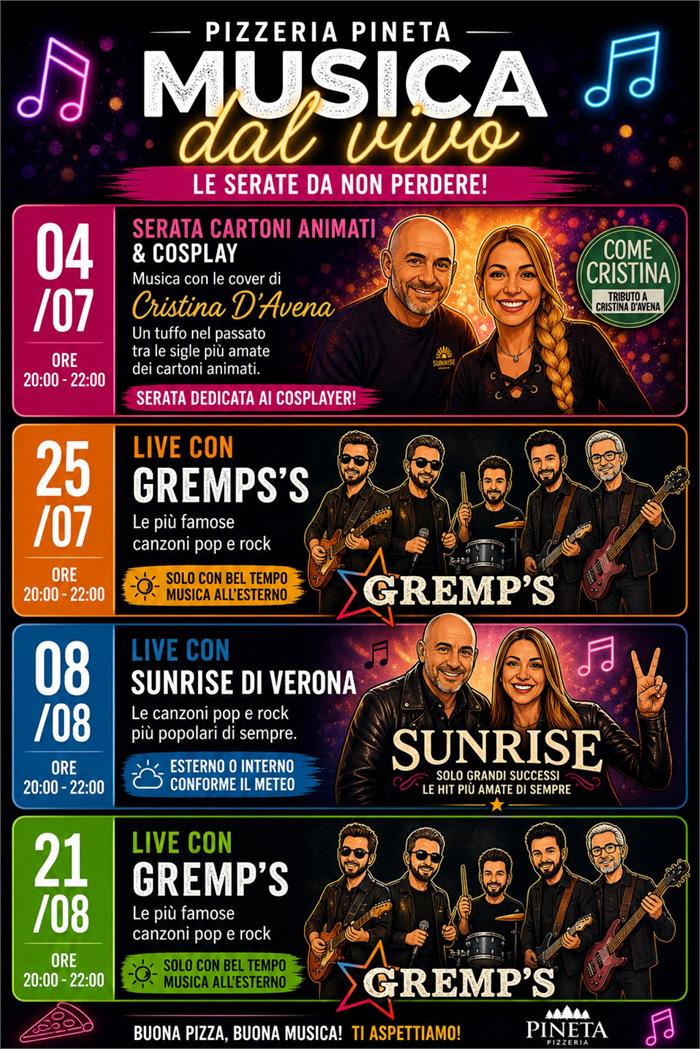 SERATE CON MUSICA DAL VIVO ESTATE 2026